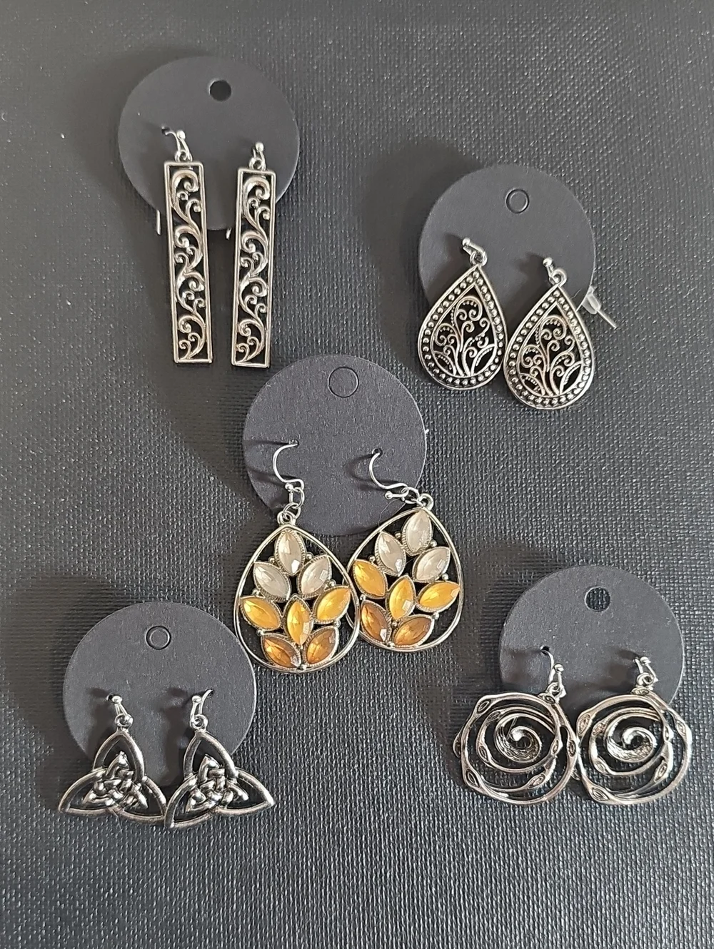 5 Pair Silver Tone Boho Statement Earrings Lot NWOT